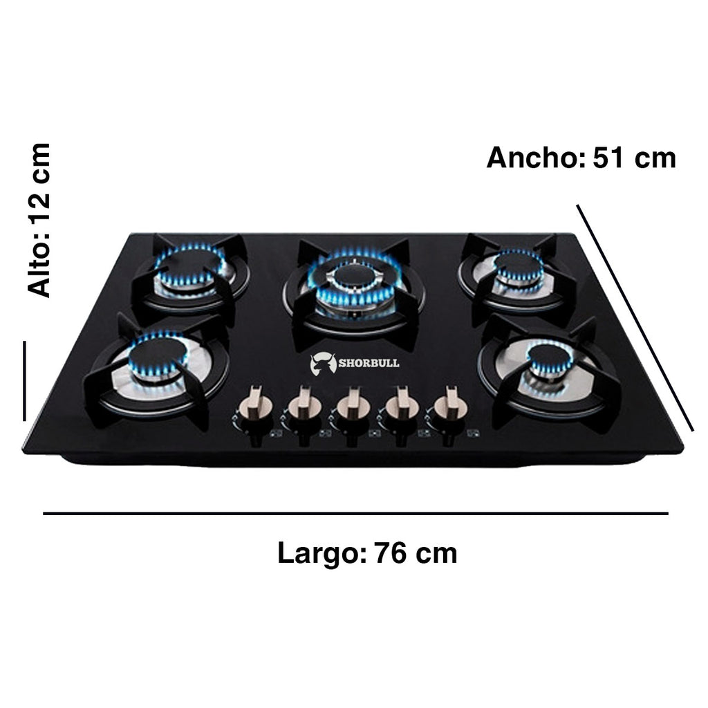 Parrilla 5 Quemadores Vidrio Shorbull