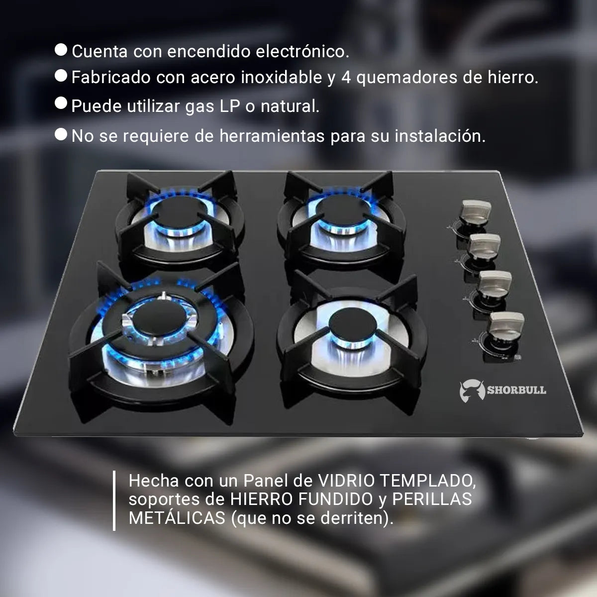 Parrilla 5 Quemadores Vidrio Shorbull