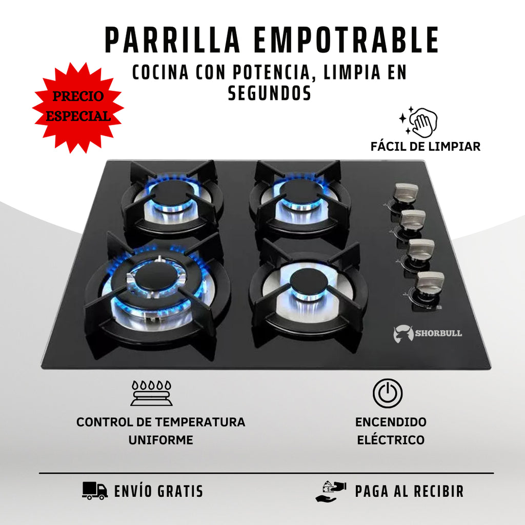 Parrilla 5 Quemadores Vidrio Shorbull