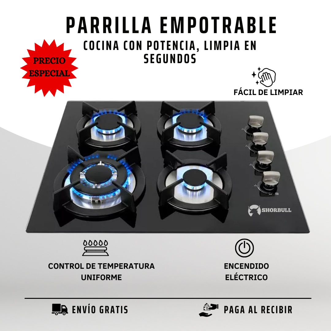 Parrilla 5 Quemadores Vidrio Shorbull